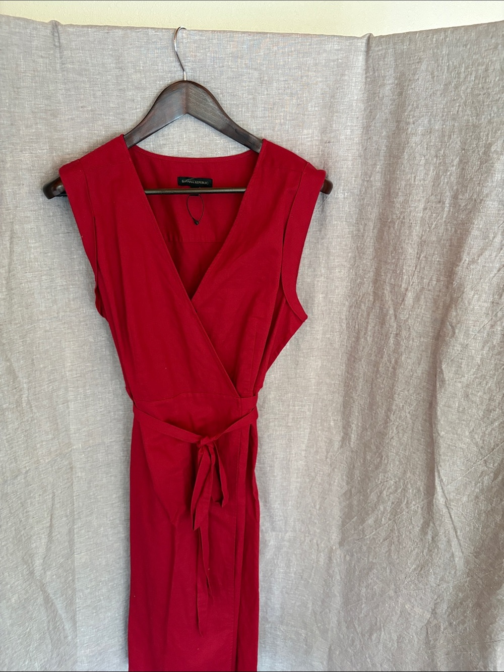 Banana Republic Crimson Sleeveless Wrap Dress with Waist Tie
